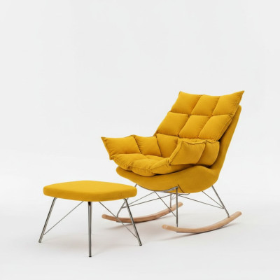 Fauteuil avec tabouret Design Luxe Siège en textile Salon Jaune