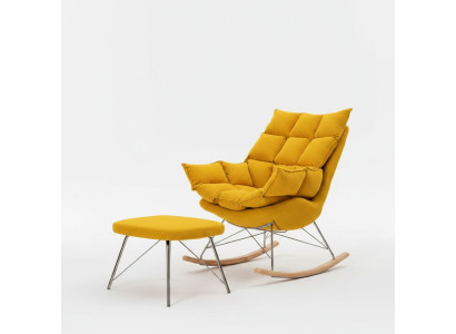 Fauteuil avec tabouret Design Luxe Siège en textile Salon Jaune