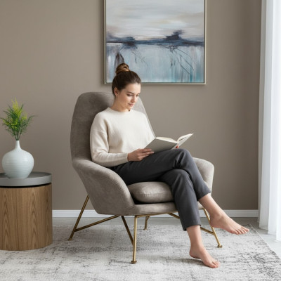 Fauteuil de design Luxe Textile Tapisserie Salon Gris Mobilier