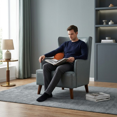 Chaise aile design imitation cuir canapé canapé rembourrage une place fauteuil nouveau