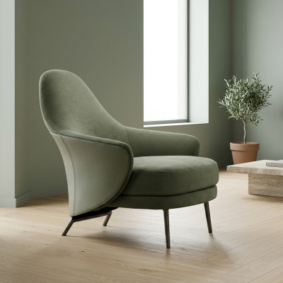 Fauteuil de luxe à accoudoirs rembourré chaise longue salon salle à manger vert