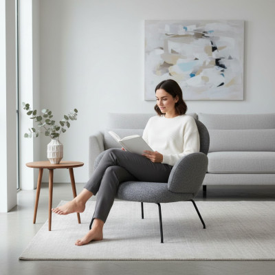 Fauteuil - Chaise fauteuil rembourrée en velours Gris pour salon salle à manger