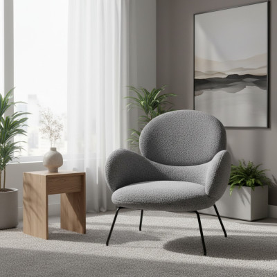 Fauteuil - Chaise fauteuil rembourrée en velours Gris pour salon salle à manger