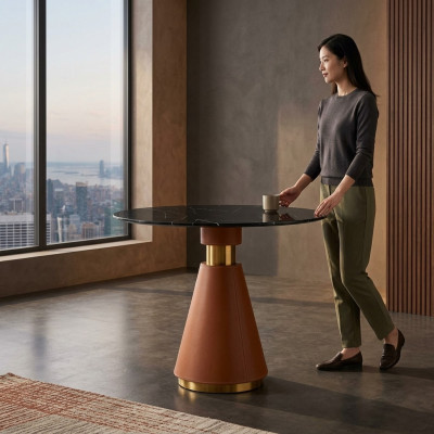 Table à manger Table ronde Table à manger noire Table ronde Style moderne en acier inoxydable de luxe