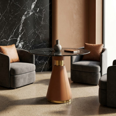Table à manger Table ronde Table à manger noire Table ronde Style moderne en acier inoxydable de luxe