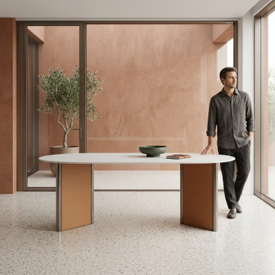 Salle à manger Table Ovale Designer Tables de Luxe en Bois Moderne 200x100 Ovale