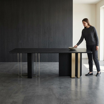 Table à manger rectangulaire table à manger noire Table à manger en bois Table en acier inoxydable Meubles Table