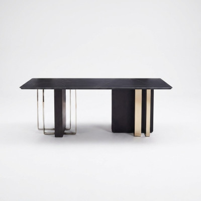 Table à manger rectangulaire table à manger noire Table à manger en bois Table en acier inoxydable Meubles Table