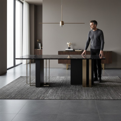 Table à manger de designer noir Mobilier de salle à manger Table de luxe en bois de 240x100