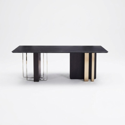 Table de salle à manger noire Rectangulaire En bois massif Acier inoxydable Table design