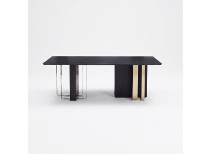 Table de salle à manger noire Rectangulaire En bois massif Acier inoxydable Table design