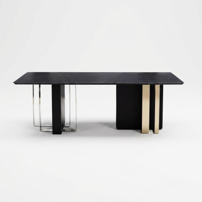 Grandes table de salle à manger noire Meubles de salle à manger Table en bois Table en acier inoxydable