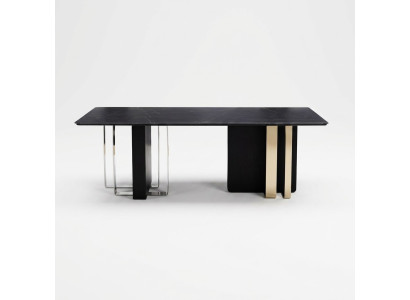 Grandes table de salle à manger noire Meubles de salle à manger Table en bois Table en acier inoxydable