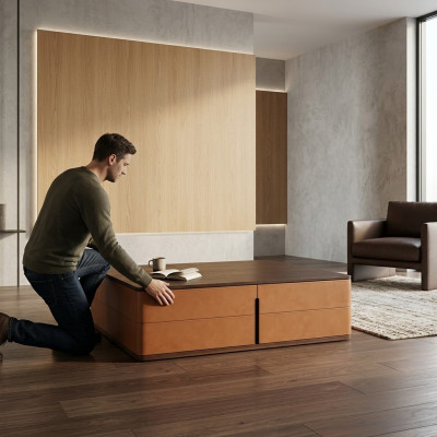 Salle de séjour Table basse Orange Luxe Matériau Bois Style Moderne Tables