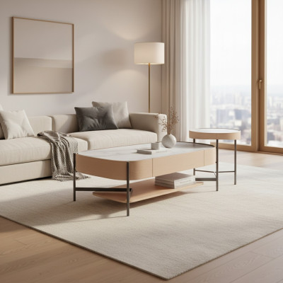 Salle de séjour Set 2x Table basse Table basse beige Moderne Luxe acier inoxydable