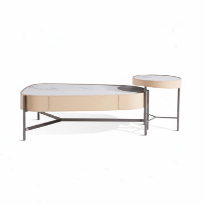 Salle de séjour Set 2x Table basse Table basse beige Moderne Luxe acier inoxydable