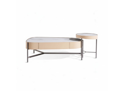 Salle de séjour Set 2x Table basse Table basse beige Moderne Luxe acier inoxydable