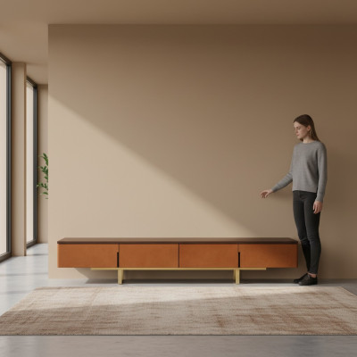 Meuble TV Orange Matériau Bois Style Moderne Salon 200cm Armoires