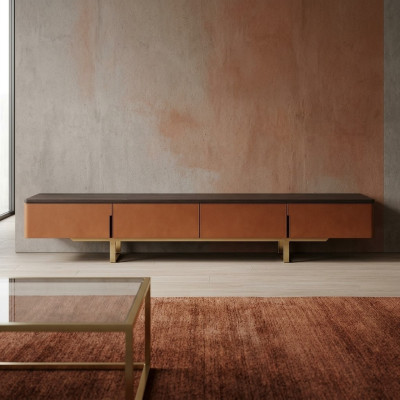 Meuble TV Orange Matériau Bois Style Moderne Salon 200cm Armoires