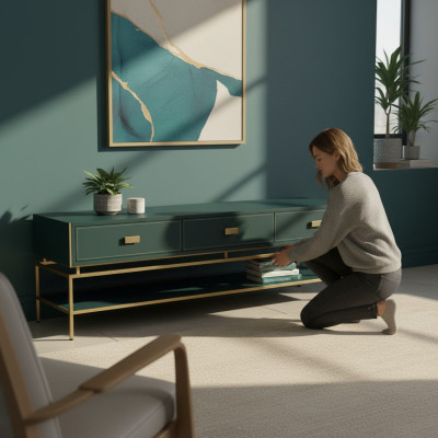 Meuble TV moderne de luxe - meuble TV bas - meuble de salon vert - meuble TV