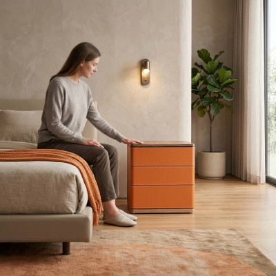 Table de chevet de chambre Design nouveau Matériau Bois Luxe orange