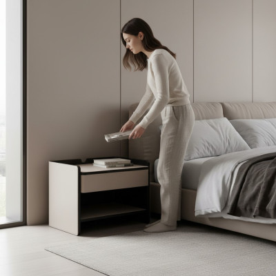 Table de chevet de chambre moderne en bois beige de luxe Tables d'appoint Meubles