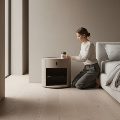 Table de chevet de designer beige Console de nuit de luxe Meubles de chambre à coucher Style