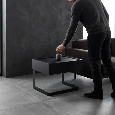 Table de chevet de chambre Noire Élégante en bois et acier inoxydable neuf