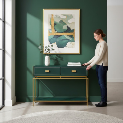 Consoles Table Salons Mobilier Vert Bois en acier inoxydable Mobilier de luxe Buffet