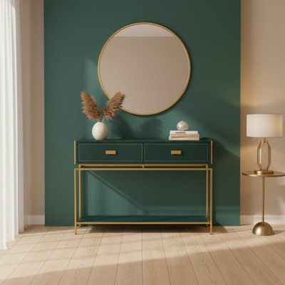 Consoles Table Salons Mobilier Vert Bois en acier inoxydable Mobilier de luxe Buffet