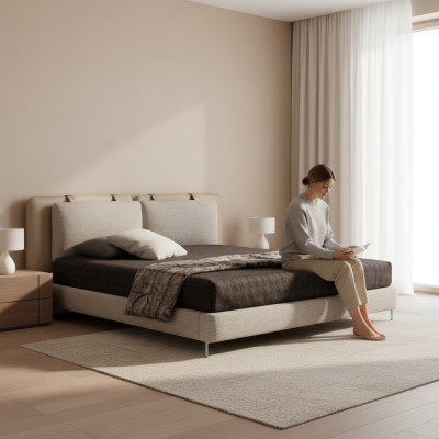 Chambre Grand Lit double Lit élégant Bois neuf Luxe Moderne