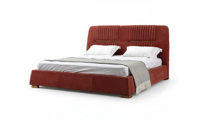 Design Lit double rouge Structure de lit e Lits Lit en bois en Textile Chambre Lit