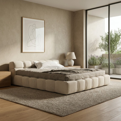 Lit blanc beige Chambre à coucher Lits Lits doubles Lits de repos Textile