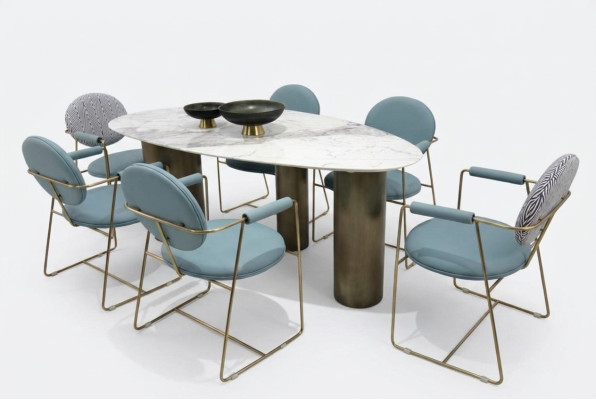 Salle à manger Designer Table à manger ovale Blanche Luxueuse Table en acier inoxydable Tables Table