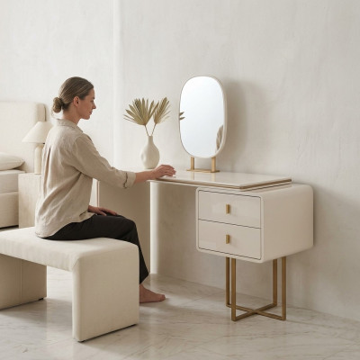 Coiffeuse blanche Mobilier de chambre Commode Miroir Console en 2 pièces