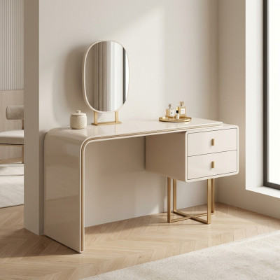 Coiffeuse blanche Mobilier de chambre Commode Miroir Console en 2 pièces