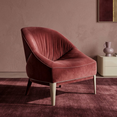 Fauteuil design rouge Pieds en bois Fauteuil en tissu Place assise unique Mobilier de salon