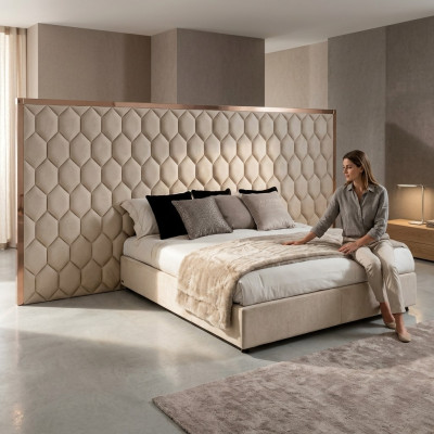 Grand lit double beige Lit design Cadre de lit avec tête de lit Meubles