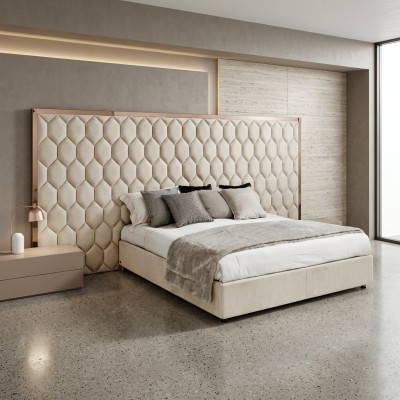 Grand lit double beige Lit design Cadre de lit avec tête de lit Meubles