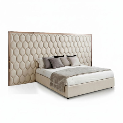 Grand lit double beige Lit design Cadre de lit avec tête de lit Meubles