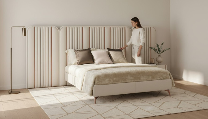 Chambre Lit double Châssis de lit beige Lit Kingsize Meubles de luxe