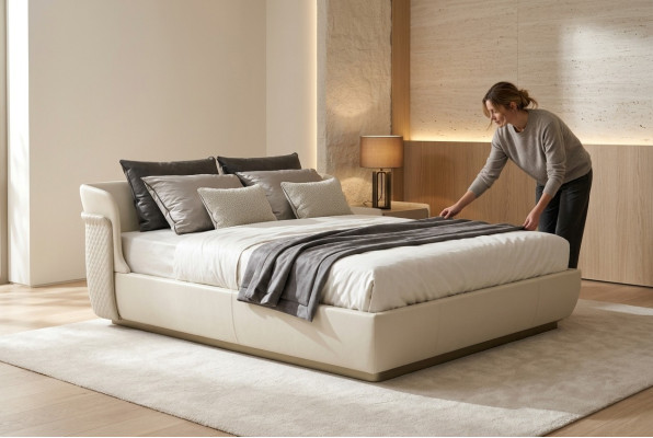 Designer Lit double blanc Mobilier de chambre Lits familiaux de grande taille Lit