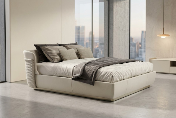 Designer Lit double blanc Mobilier de chambre Lits familiaux de grande taille Lit