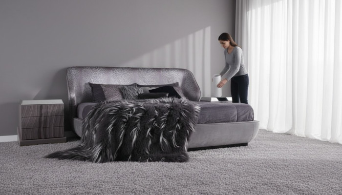 Ensemble de chambre grise Lit 2x Tables de nuit Lit double de designer Bois 3 pièces