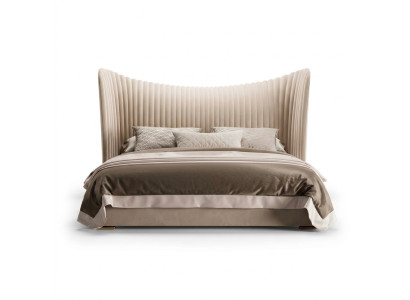Lit double beige - Lits en bois design - Cadre de lit - Mobilier de chambre à coucher
