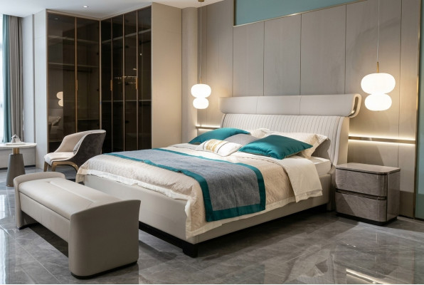 Lit double moderne Chambre à coucher Mobilier de chambre Cadre de lit Cadre de lit Lits