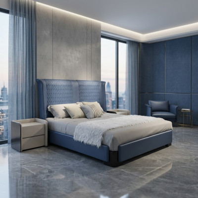 Ensemble de chambre à coucher Lit 2x Table de chevet 3 pièces. Design Moderne Lits de Luxe Groupe nouveau