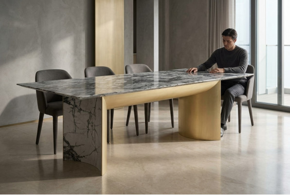 Table à manger élégante en marbre artificiel grande table à manger, nouvelle table mobilier de salle à manger
