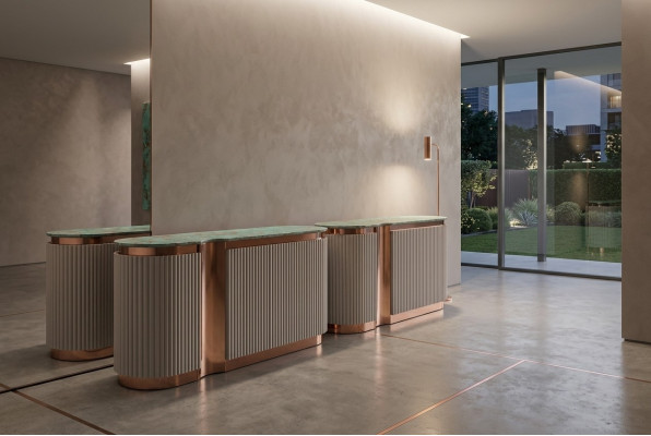 Meuble élégant Commode Buffet Miroir Bois Salle à manger Armoires Ensemble beige