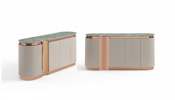 Meuble élégant Commode Buffet Miroir Bois Salle à manger Armoires Ensemble beige